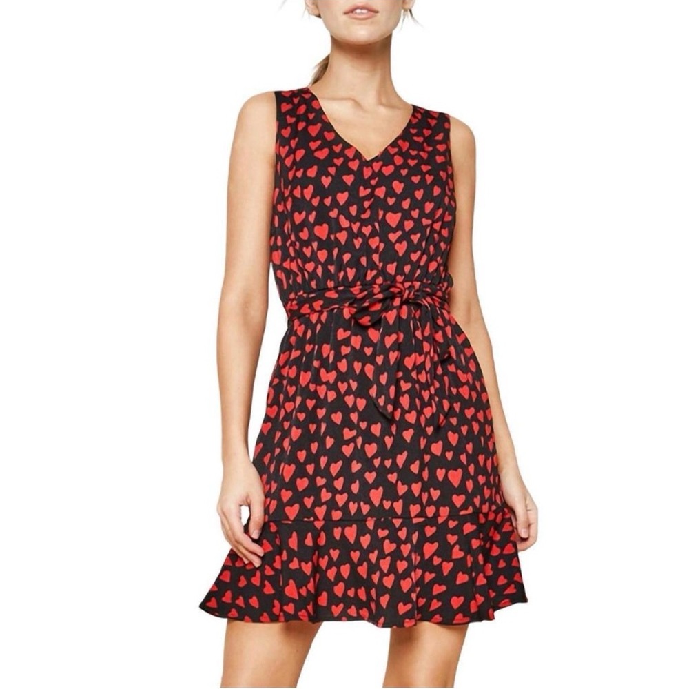 NWT Sugar + Lips Warren Ruffle Heart Mini Black Red Dress With Belt Size Medium